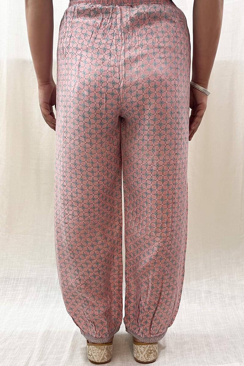 Pink Hand Block-Printed Modal Izhaar Pants