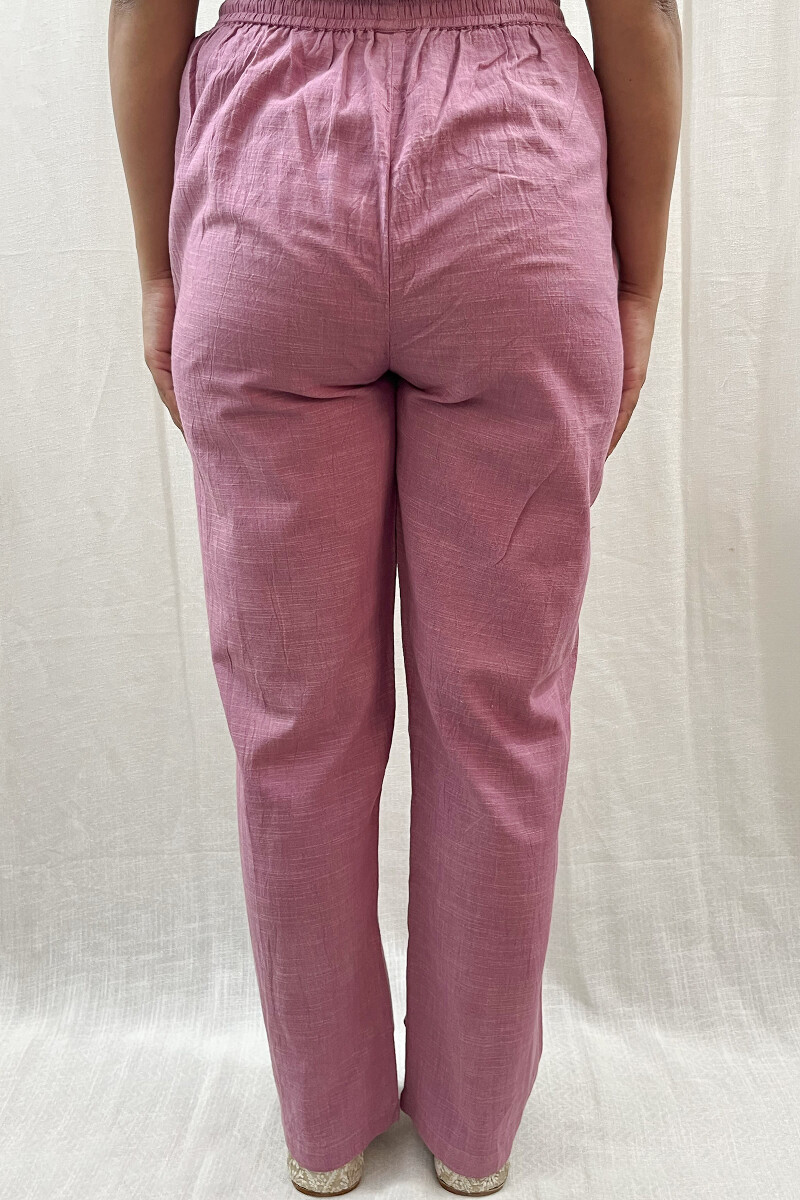 Pink Handcrafted Handloom Cotton Pants