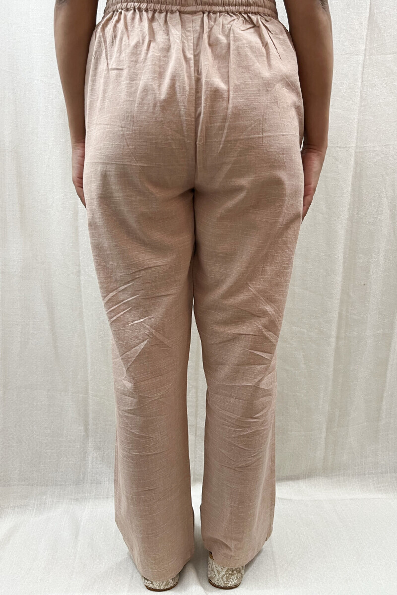 Beige Handcrafted Handloom Cotton Pants