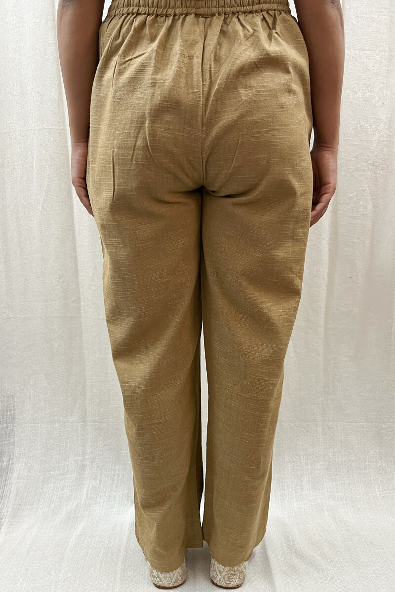 Khaki Handcrafted Handloom Cotton Pants