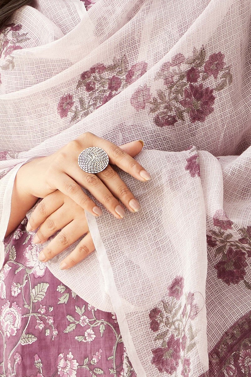 Purple Hand Block-Printed Kota Dupatta