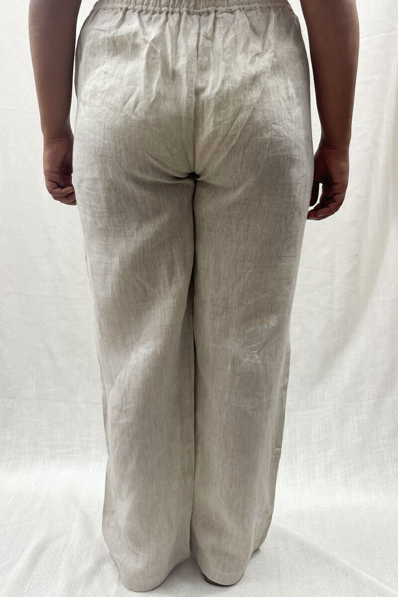 Beige Handcrafted Pure Linen Pants