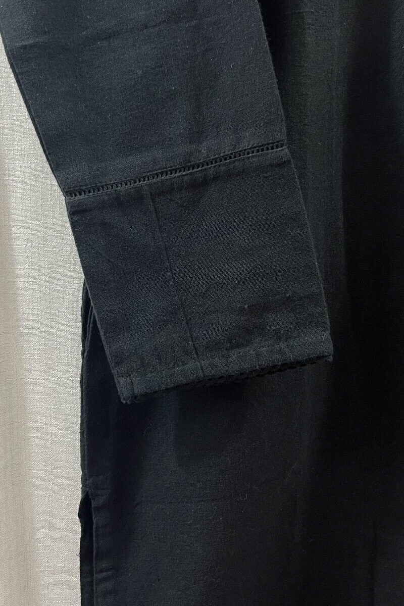 Black Handcrafted Straight Handloom Cotton Kurta