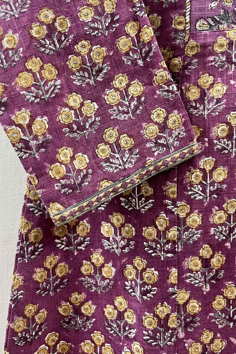 Purple Hand Block-Printed Cotton Slub Top