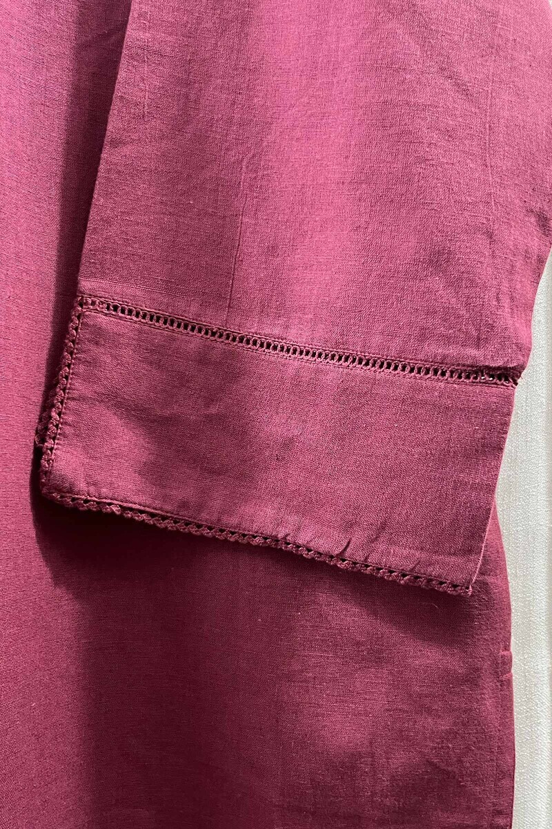 Pink Handcrafted Straight Handloom Cotton Kurta