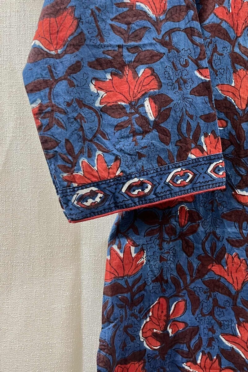 Indigo Hand Block-Printed Straight Cotton Kurta