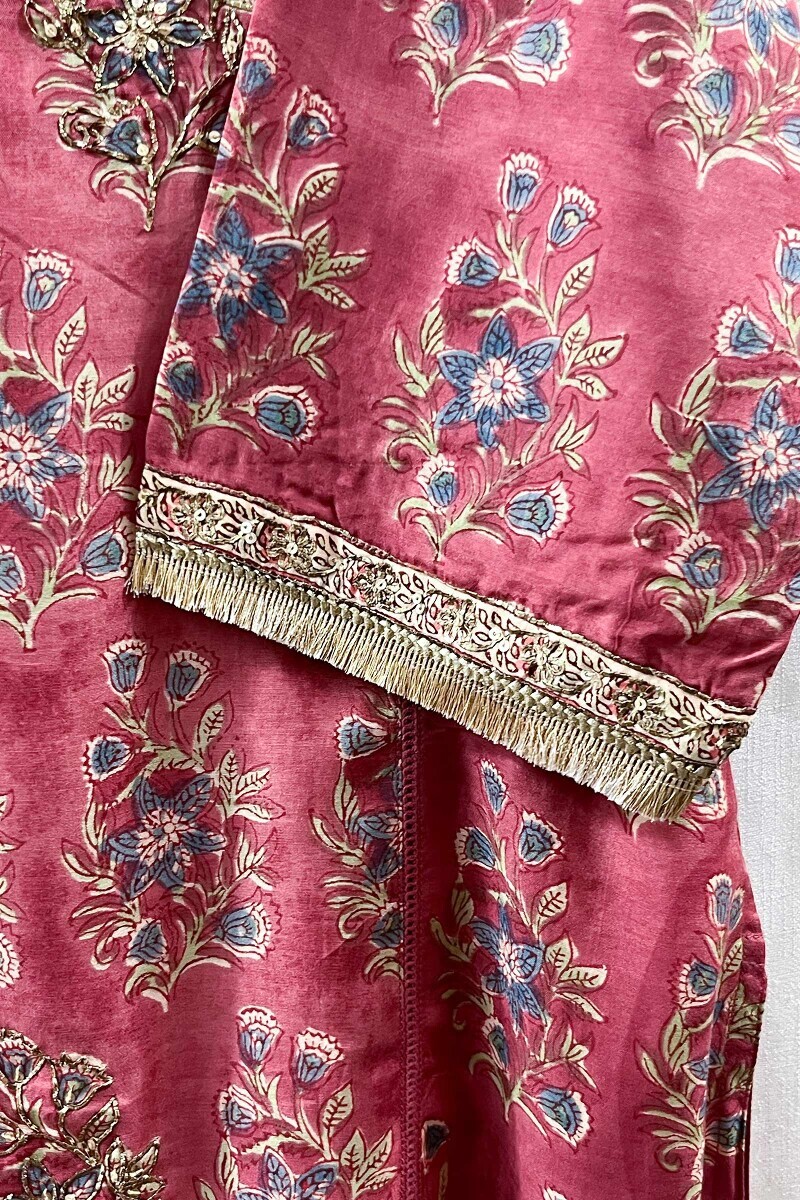 Pink Hand Block-Printed Straight Modal Kurta