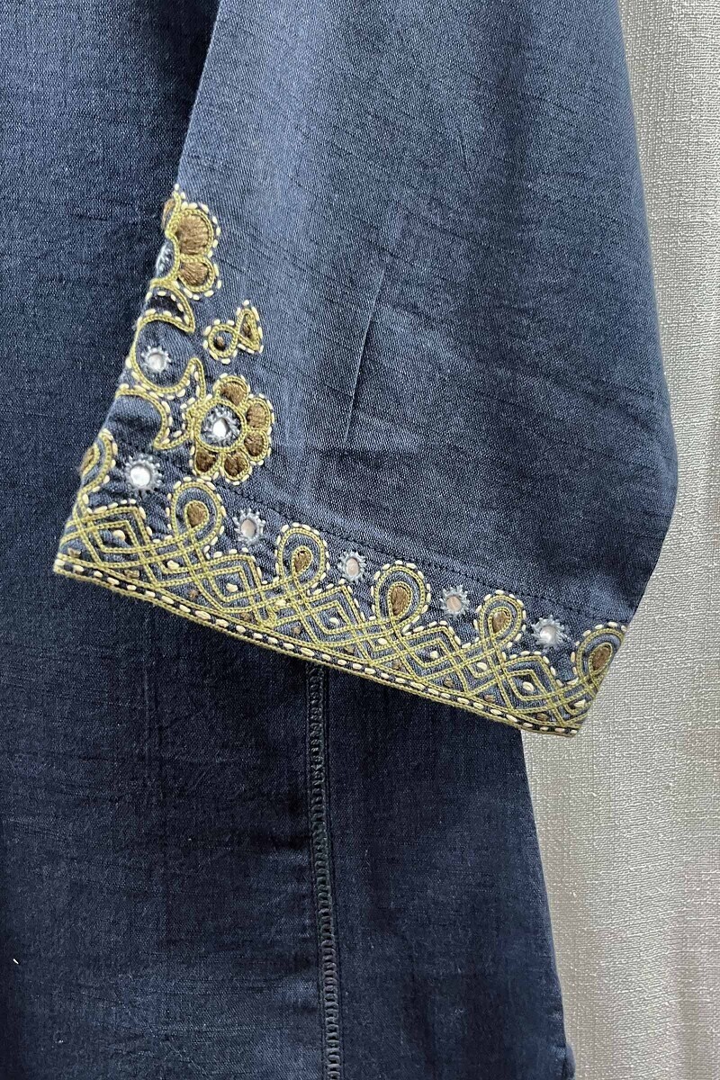 Blue Handcrafted Straight Handloom Cotton Kurta