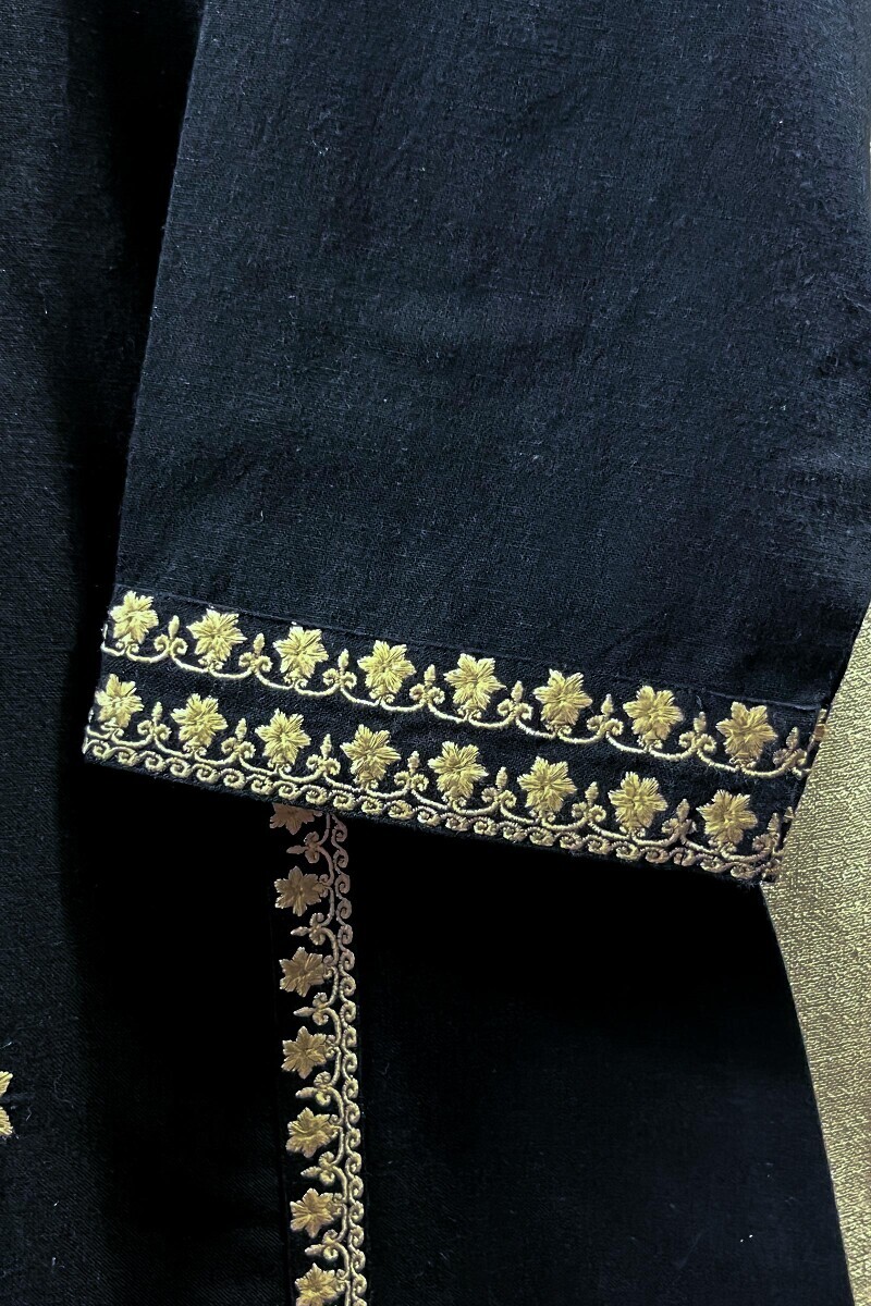 Black Handcrafted Straight Cotton Flax Kurta