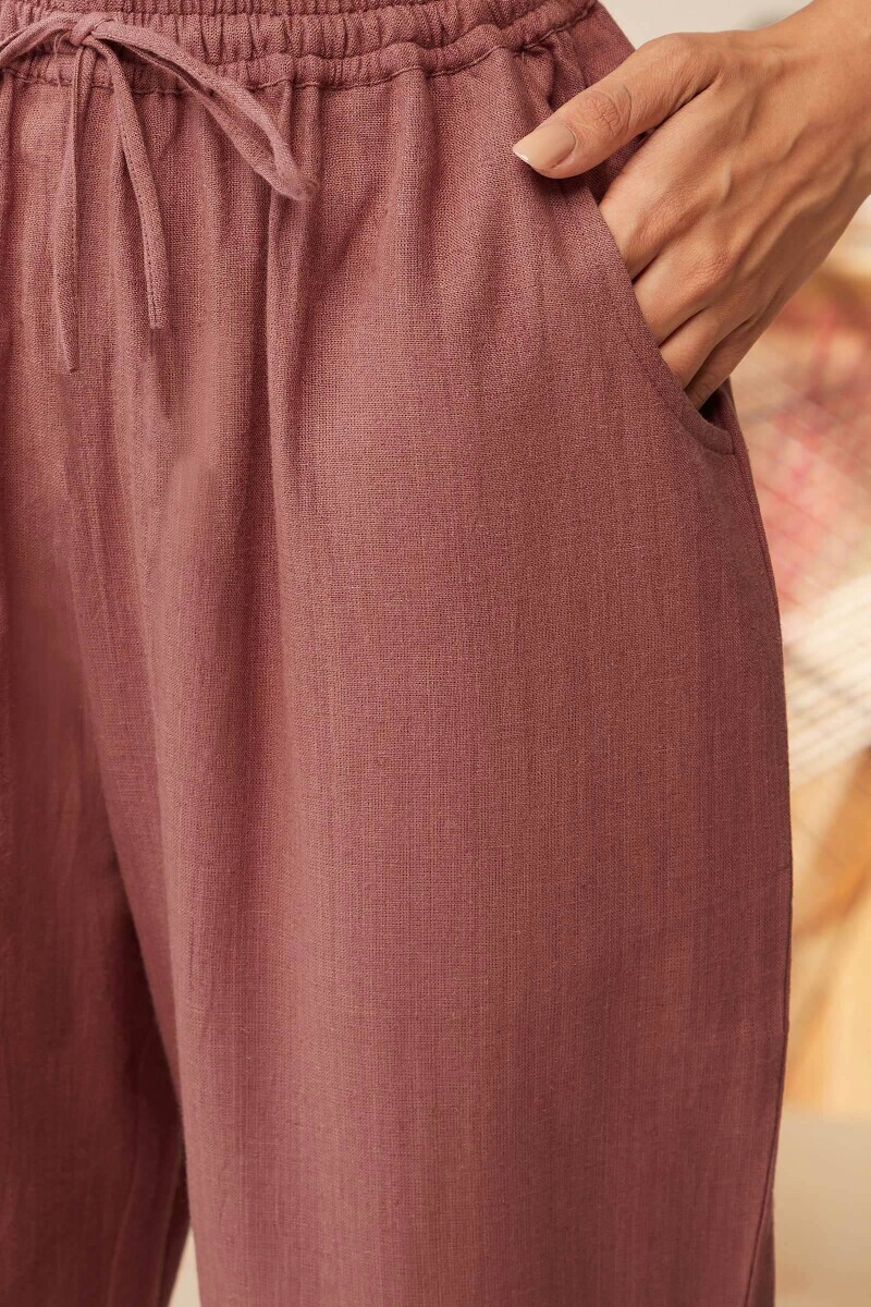 Red Handcrafted Cotton Flax Pants