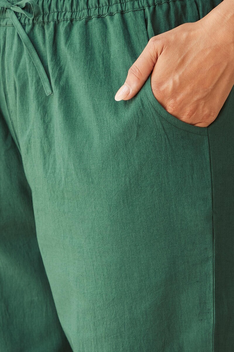Green Handcrafted Cotton Narrow Pants