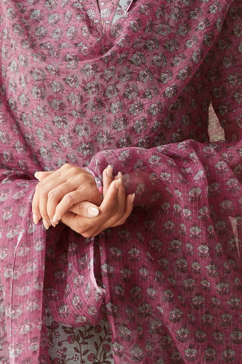 Pink Hand Printed Kota Dupatta