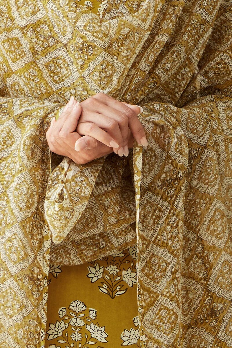 Mustard Hand Block-Printed Kota Dupatta