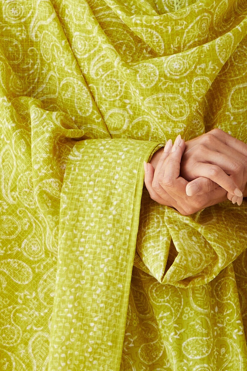 Green Hand Printed Kota Dupatta