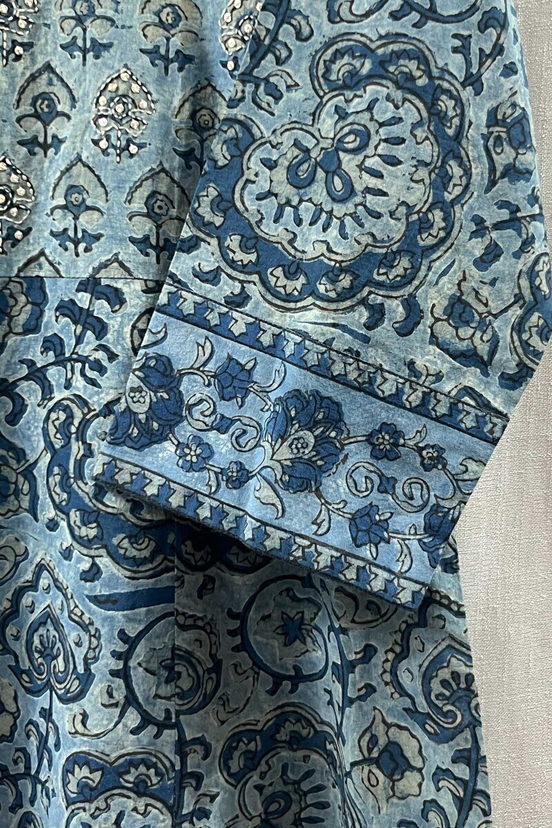 Akola Hand Block-Printed Anarkali Cotton Kurta
