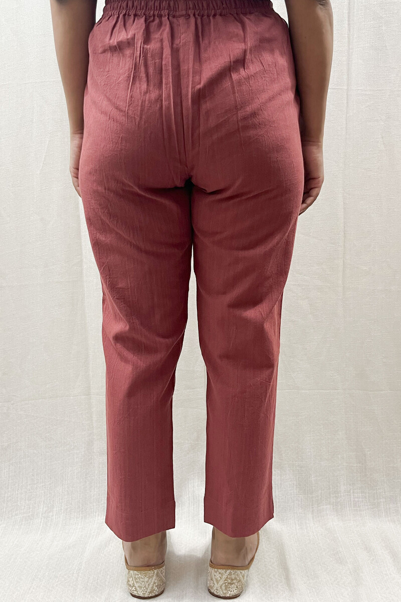 Turkish Rose Pink Handcrafted Cotton Flax Narrow Pants