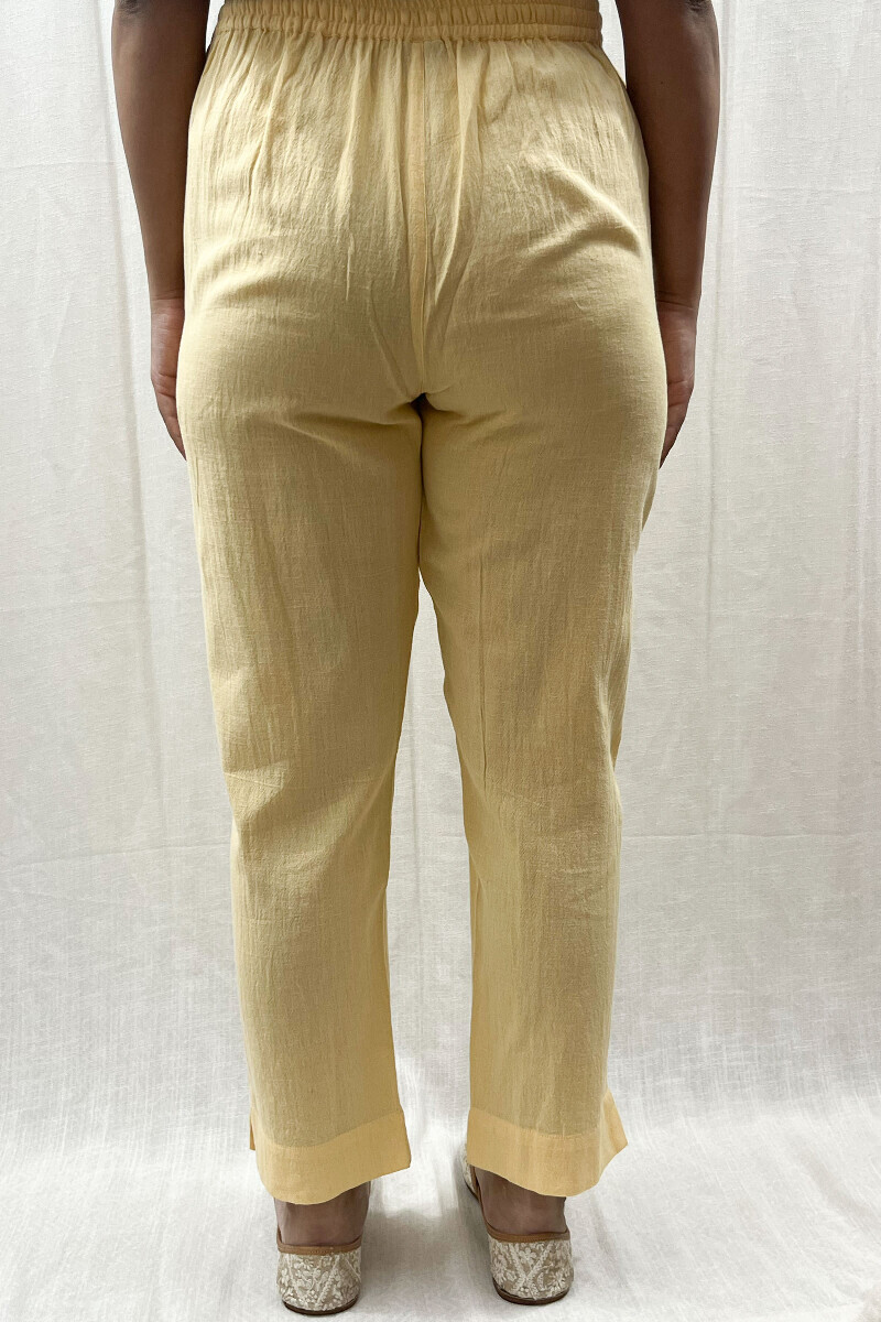 Yellow Handcrafted Cotton Flax Narrow Pants