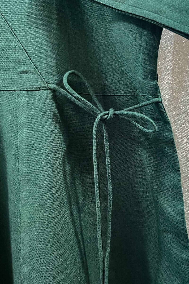 Dark Green Handcrafted Cotton Flax Dress
