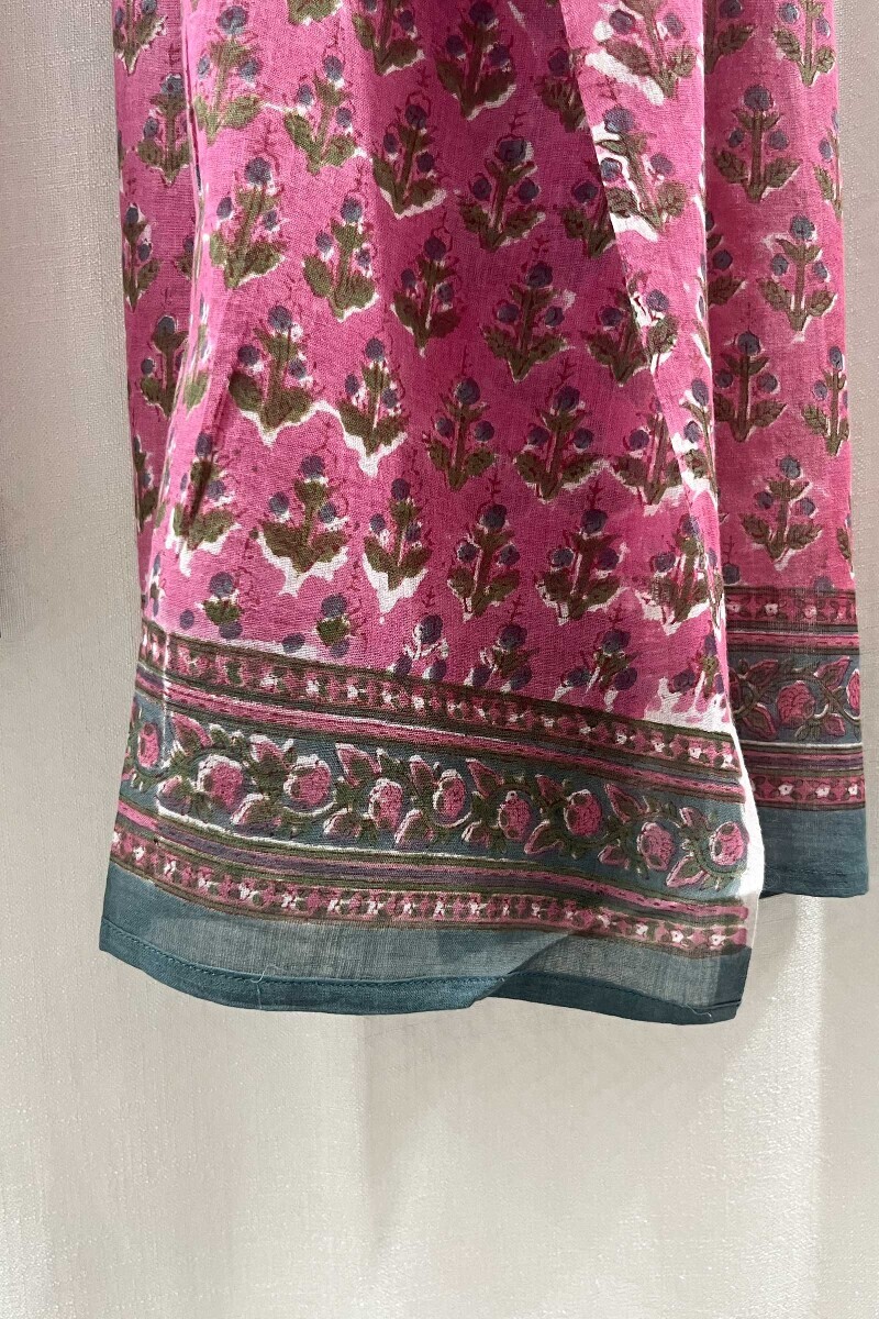 Pink Hand Block-Printed Cotton Mul Dupatta