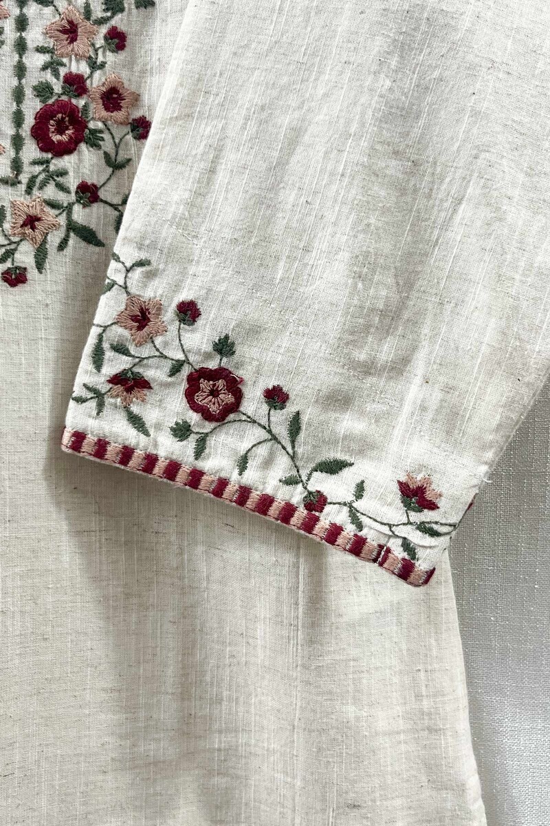 Beige Handcrafted Straight Cotton Slub Kurta