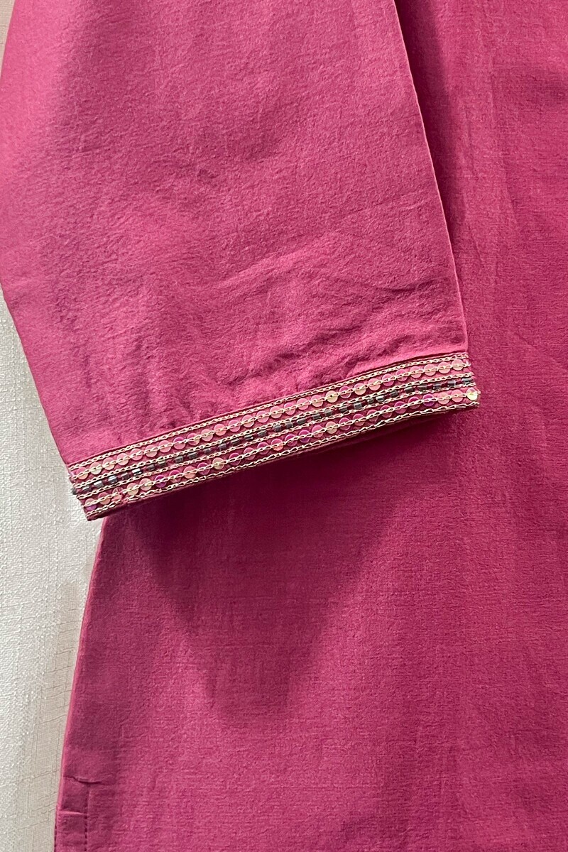Pink Handcrafted Straight Chanderi Kurta