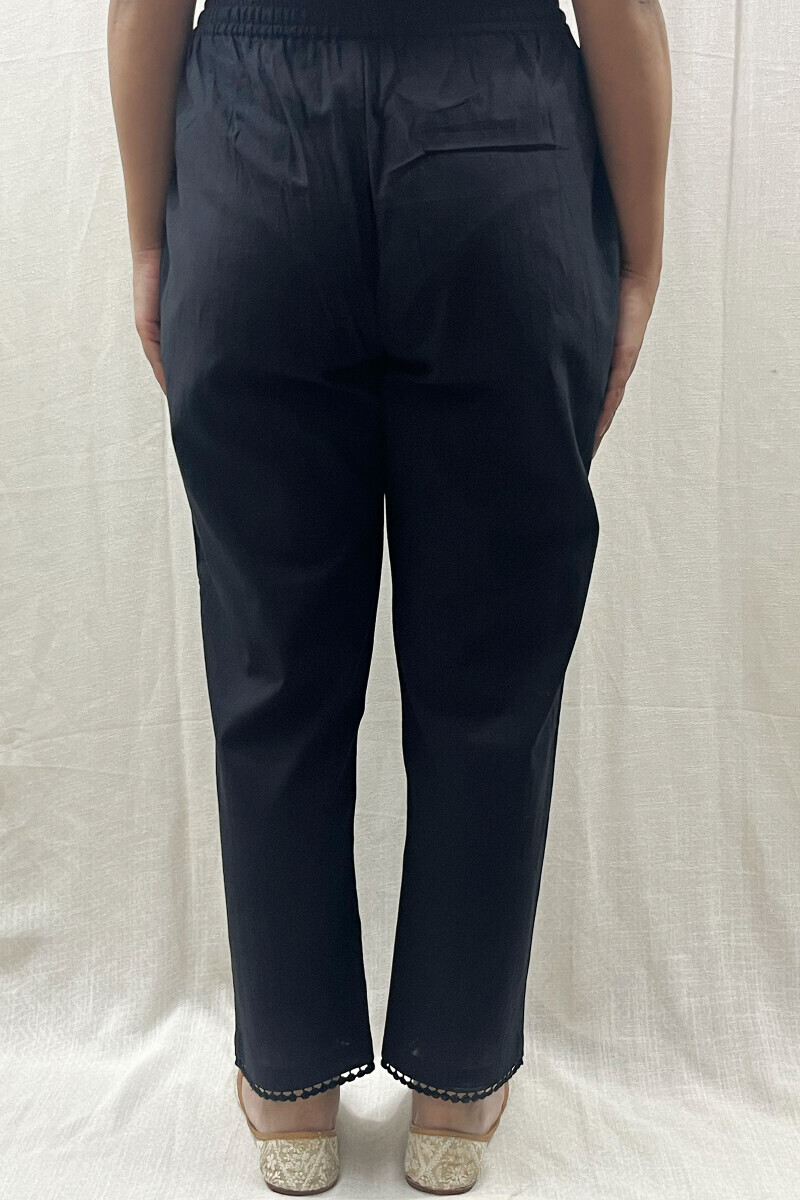 Black Handcrafted Cotton Narrow Pants