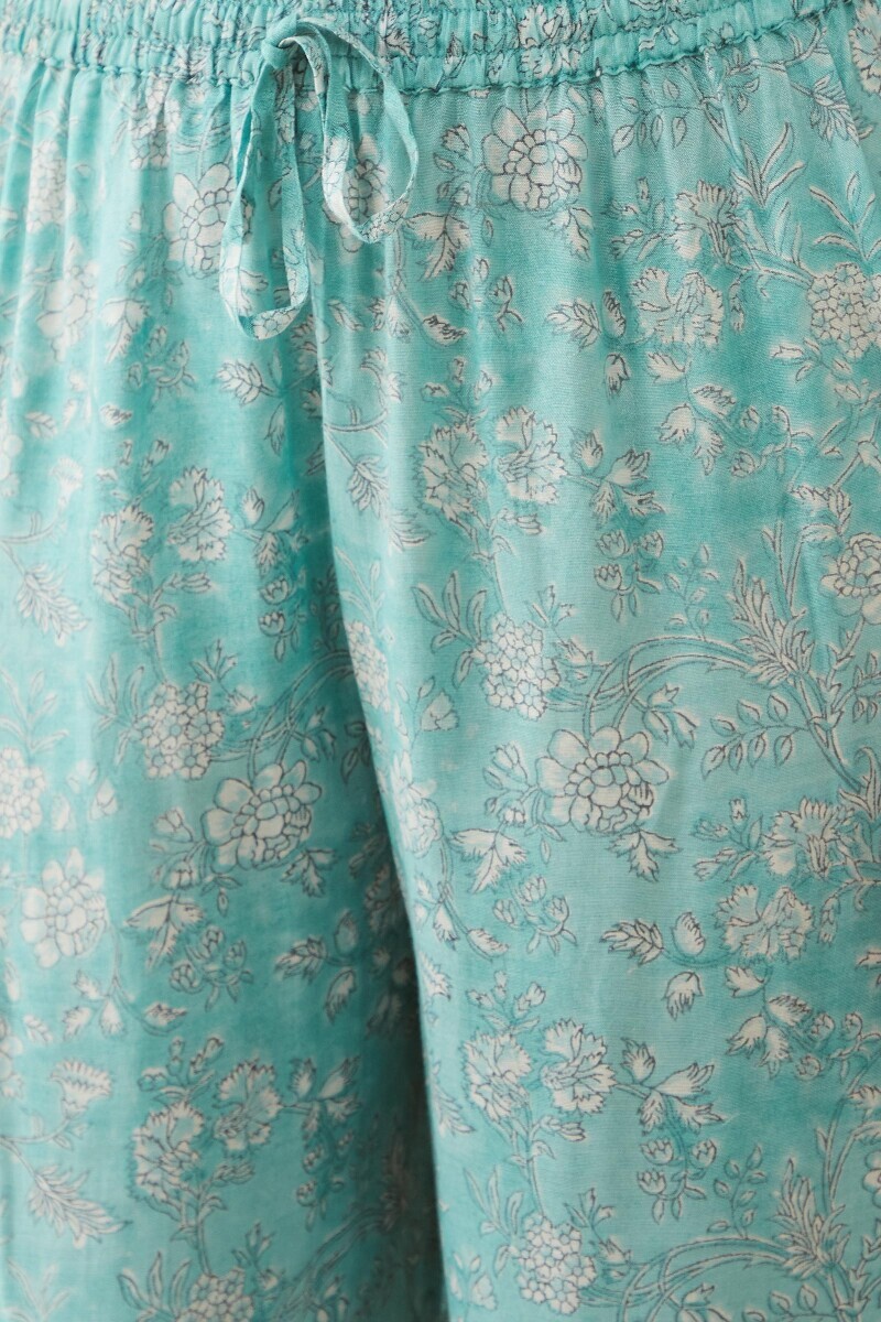 Blue Hand Block-Printed Viscose Izhaar Pants