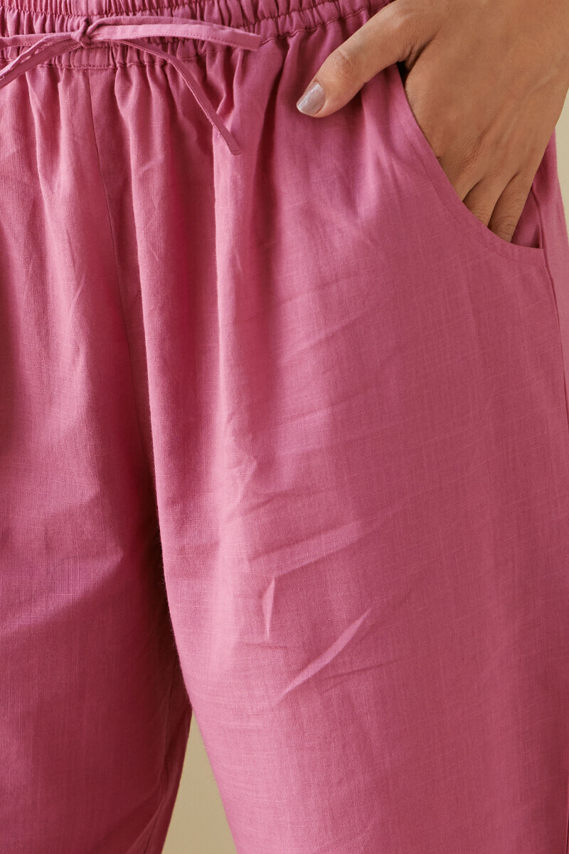 Pink Handcrafted Cotton Slub Narrow Pants