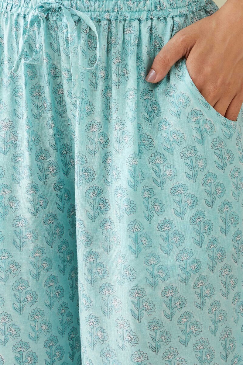 Blue Hand Block-Printed Viscose Farsi