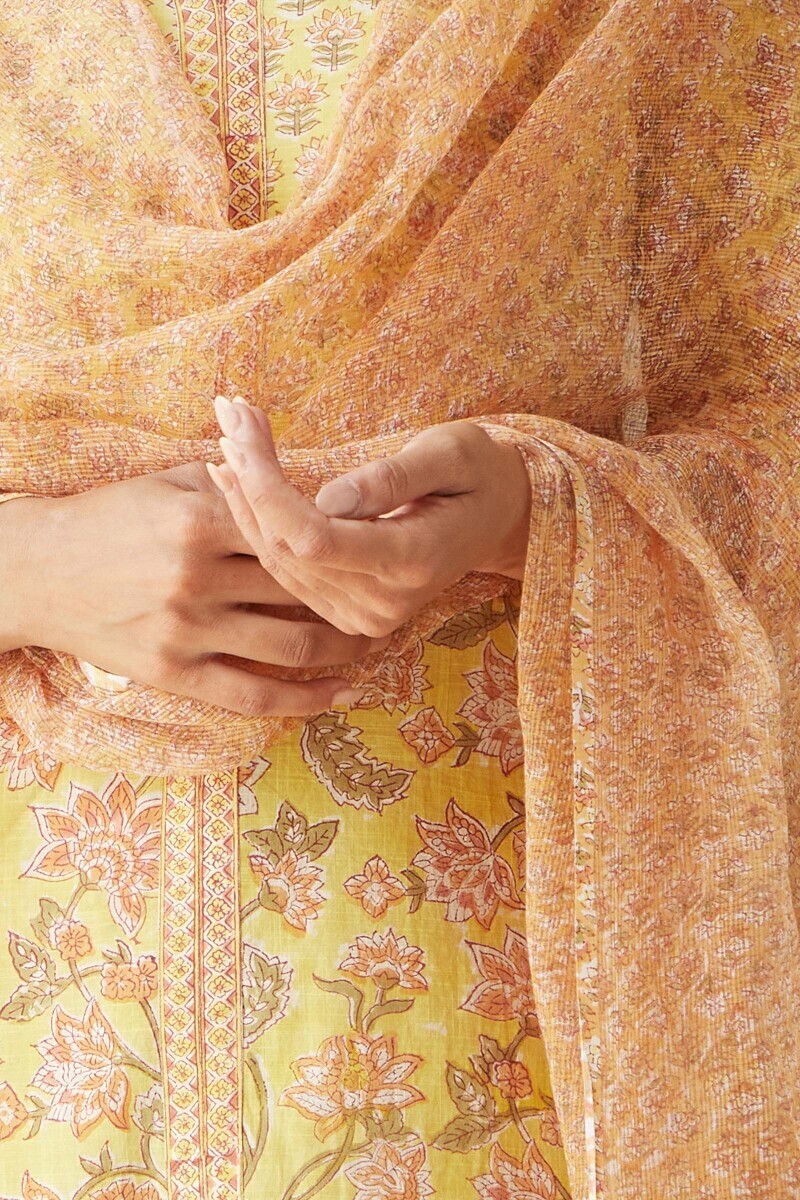 Orange Hand Block-Printed Kota Dupatta