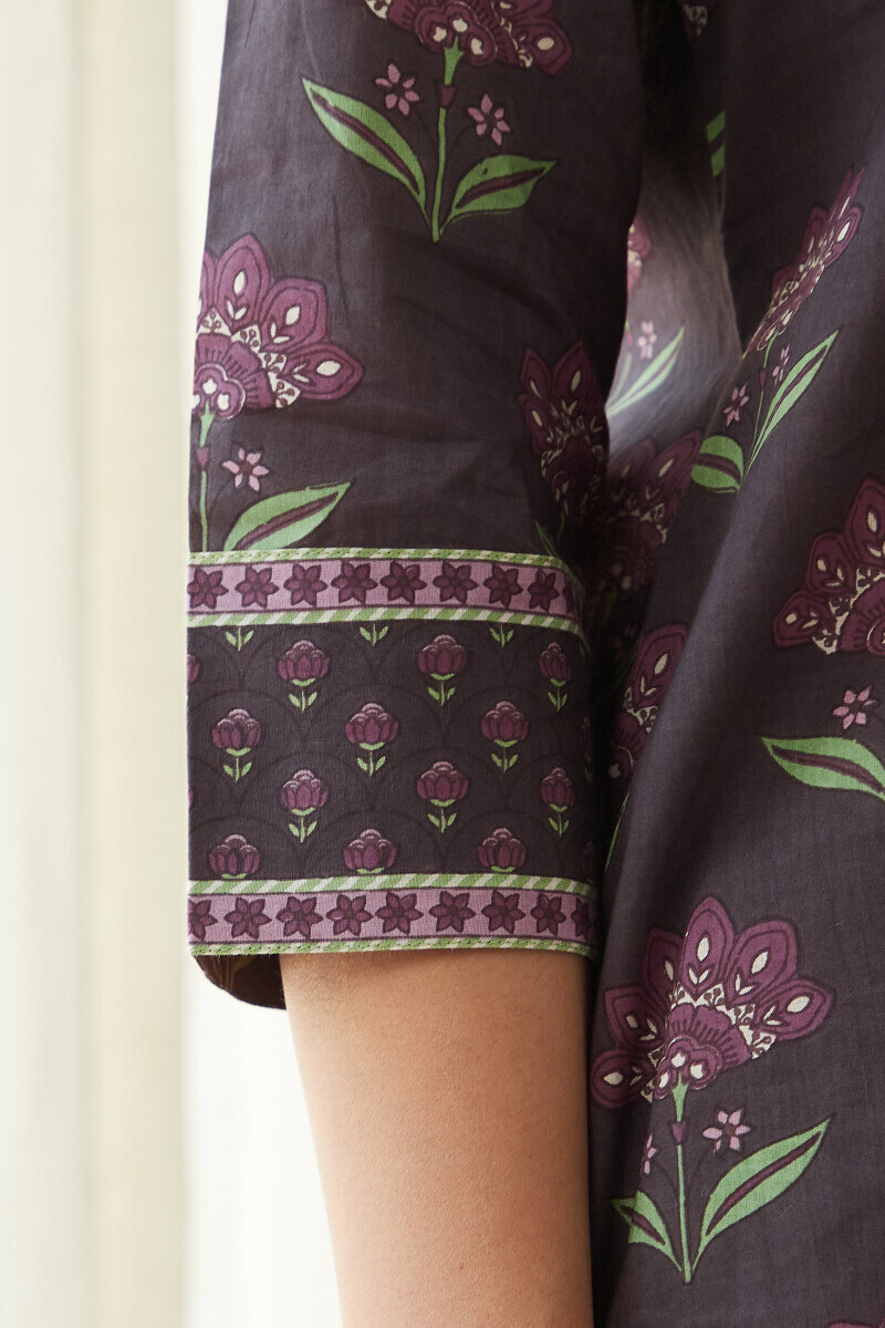 Purple Hand Printed Cotton Loungewear Set