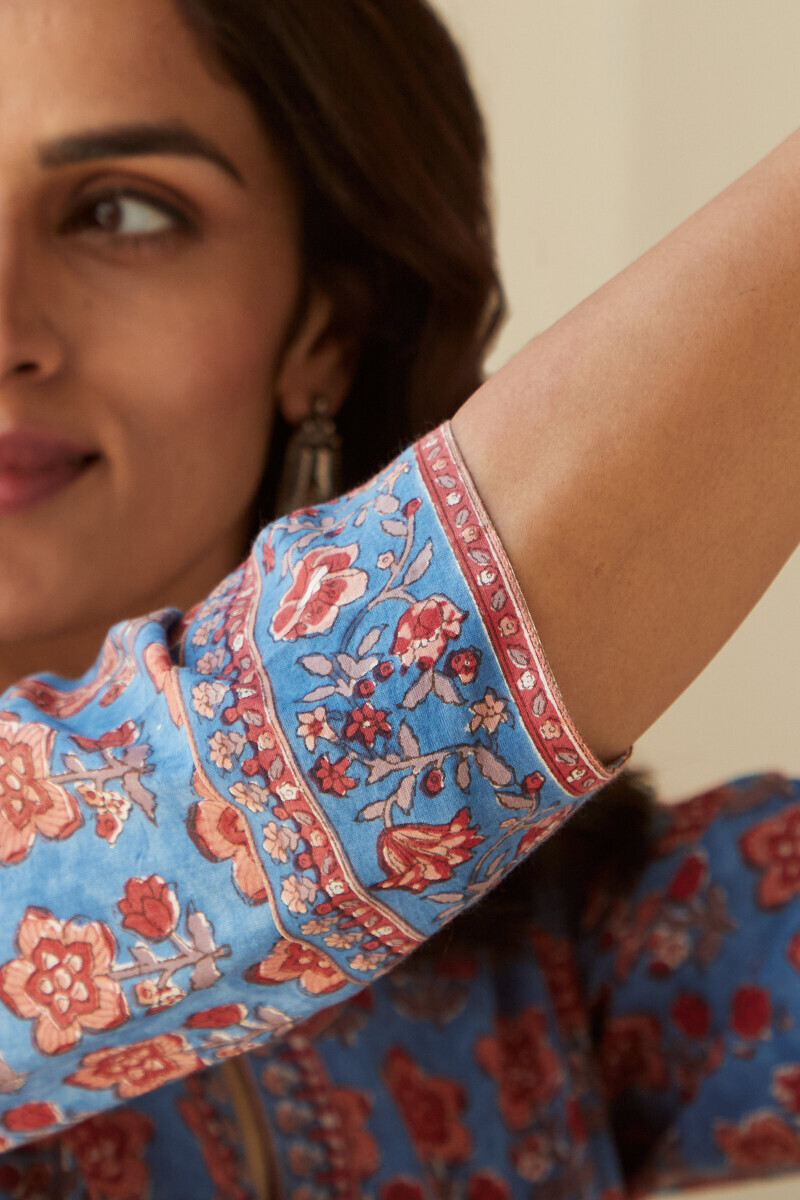 Blue Hand Block-Printed Straight Cotton Kurta
