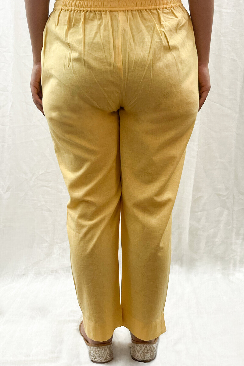 Yellow Handcrafted Cotton Flax Narrow Pants