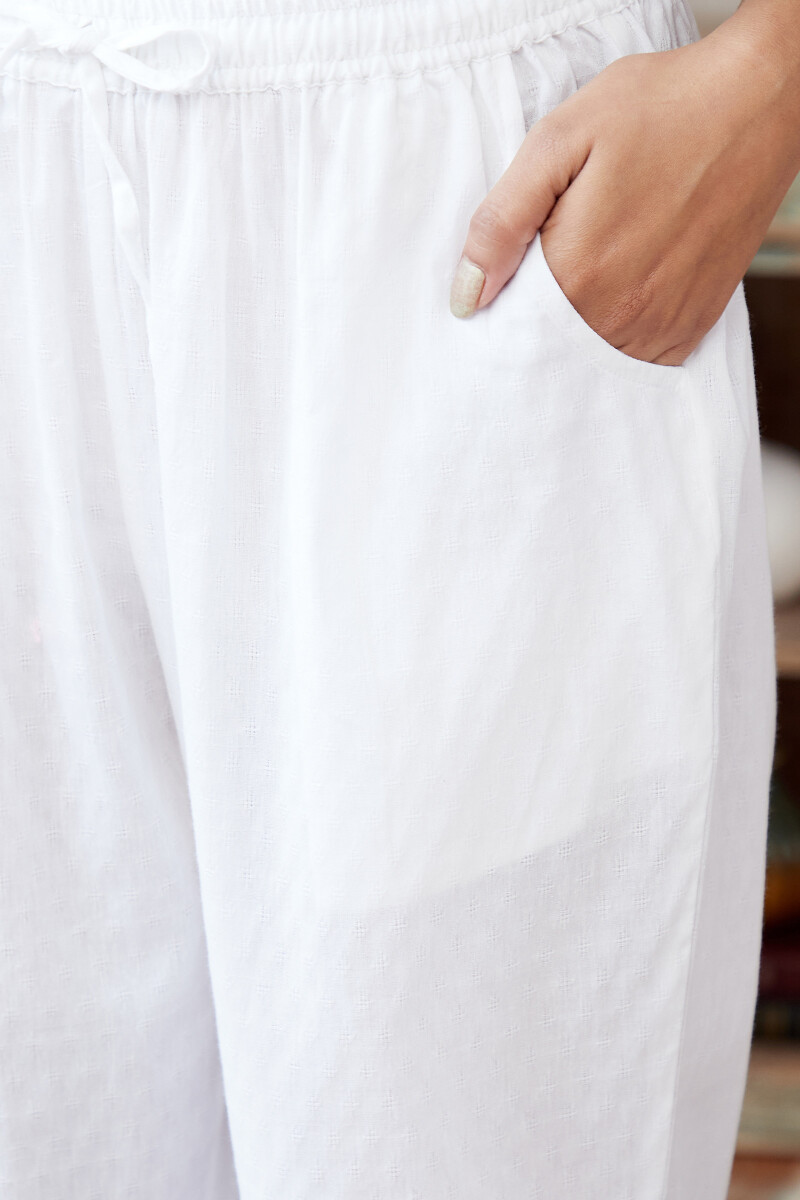 White Handcrafted Cotton Dobby Narrow Pants