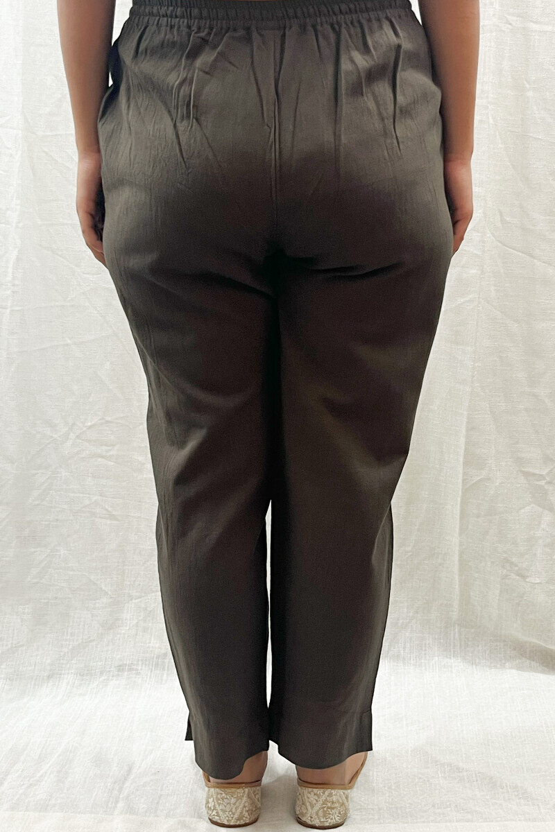 Brown Handcrafted Cotton Flax Narrow Pants
