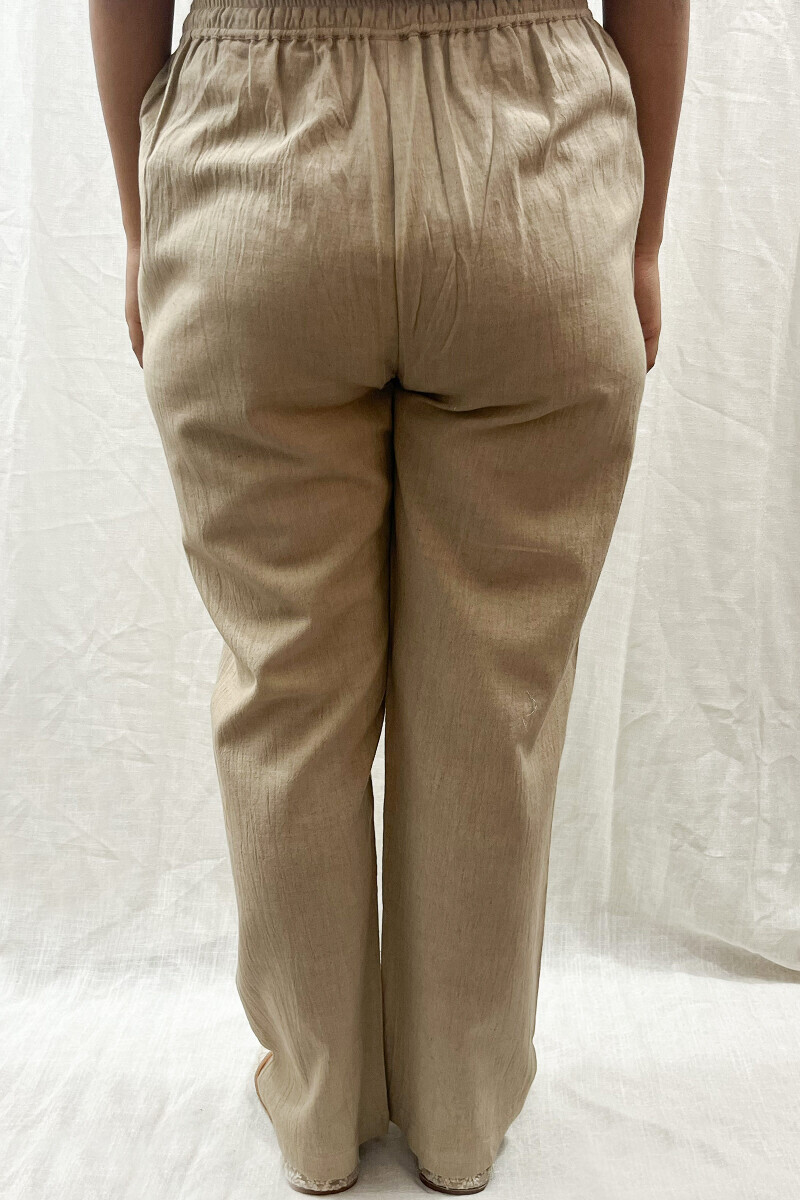Beige Handcrafted Cotton Flax Pants