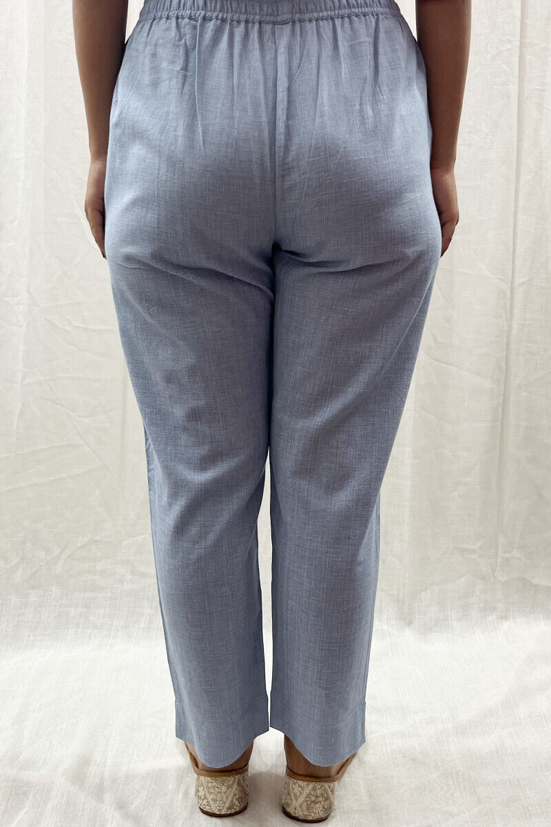 Blue Handcrafted Handloom Cotton Narrow Pants