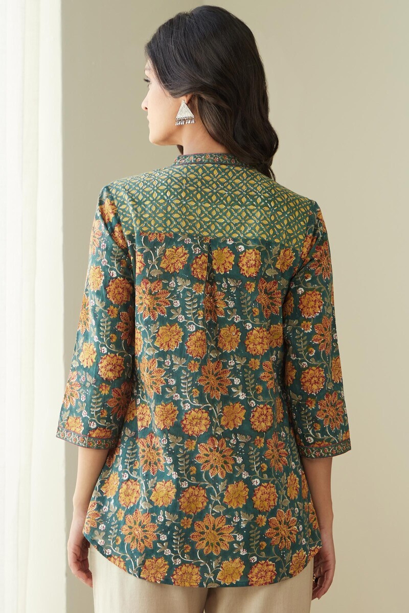 Green Hand Block-Printed Cotton Top