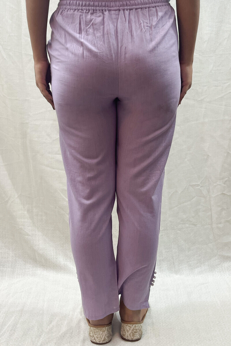 Purple Handcrafted Cotton Flax Narrow Pants