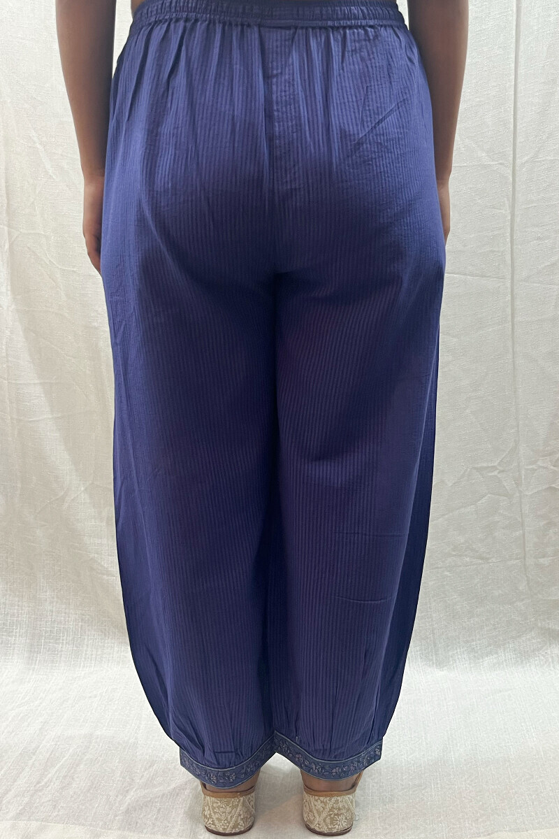 Blue Handcrafted Cotton Dobby Izhaar Pants