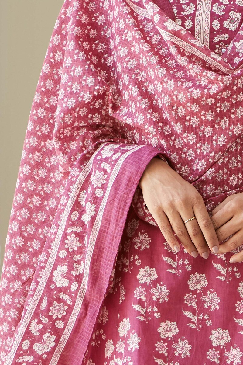 Pink Hand Printed Kota Dupatta