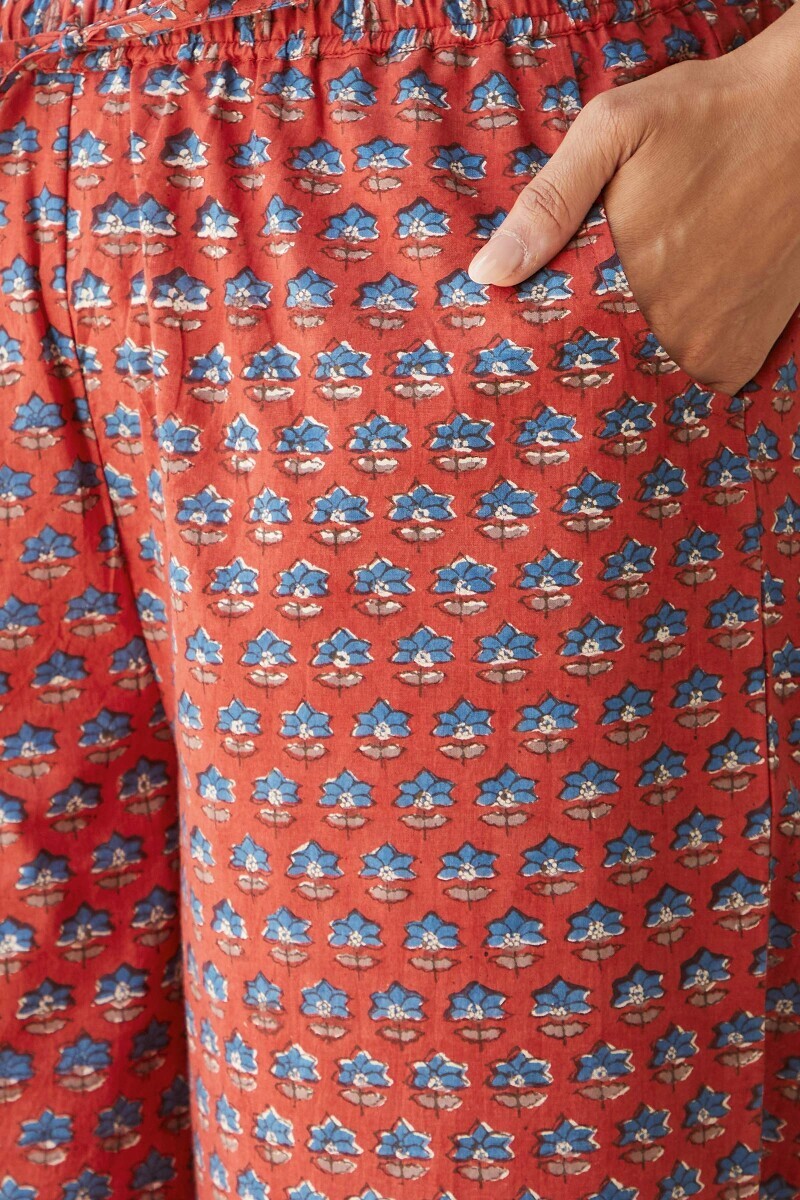 Red Hand Block-Printed Cotton Farsi