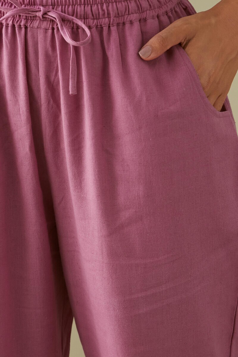 Pink Handcrafted Cotton Flax Narrow Pants
