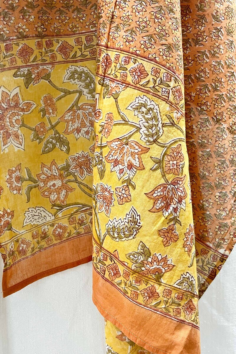 Orange Hand Block-Printed Cotton Mul Dupatta