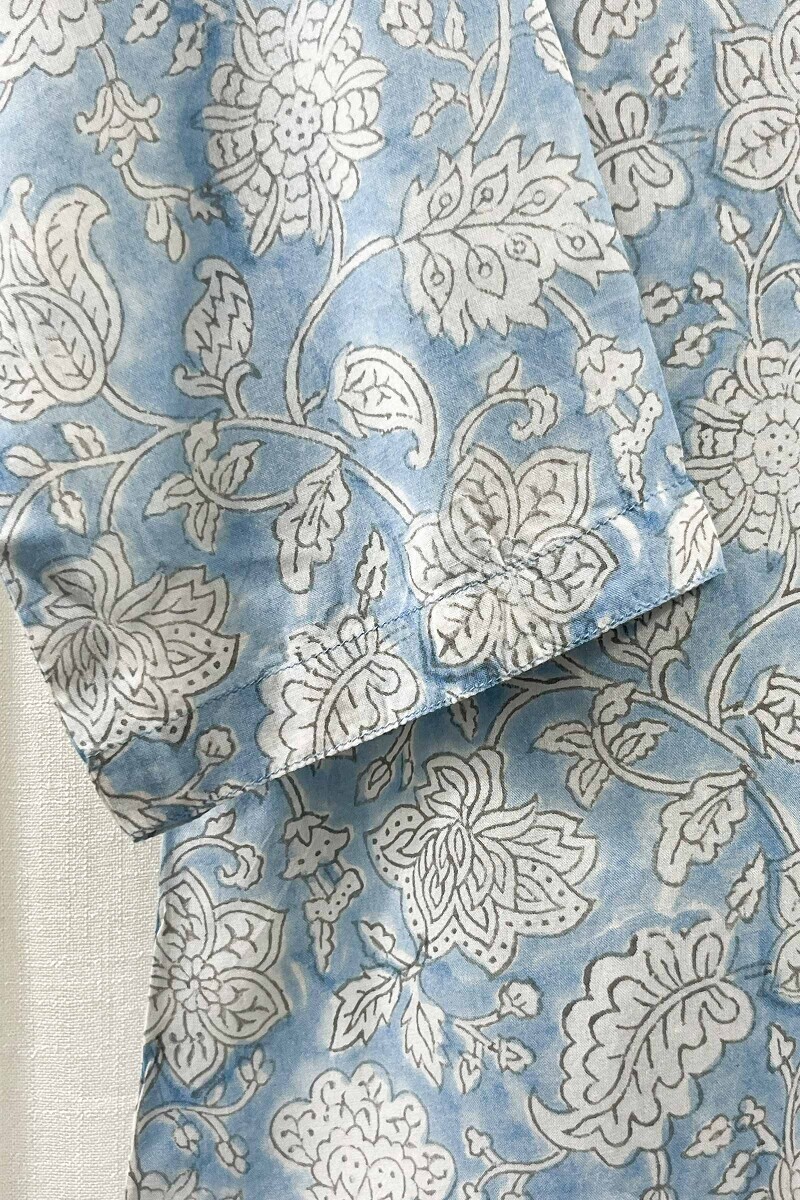 Blue Hand Block-Printed Modal Top