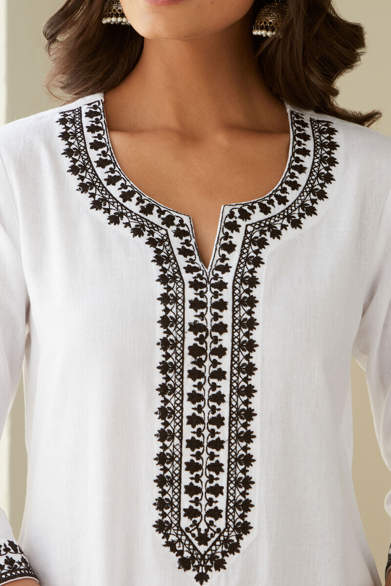White Handcrafted Straight Cotton Flax Kurta
