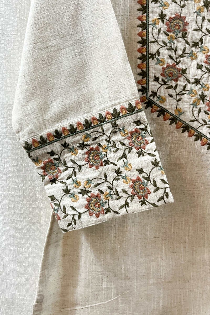 Off-White Handcrafted Straight Cotton Flax Kurta