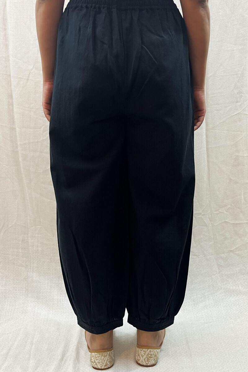 Black Handcrafted Cotton Flax Izhaar Pants