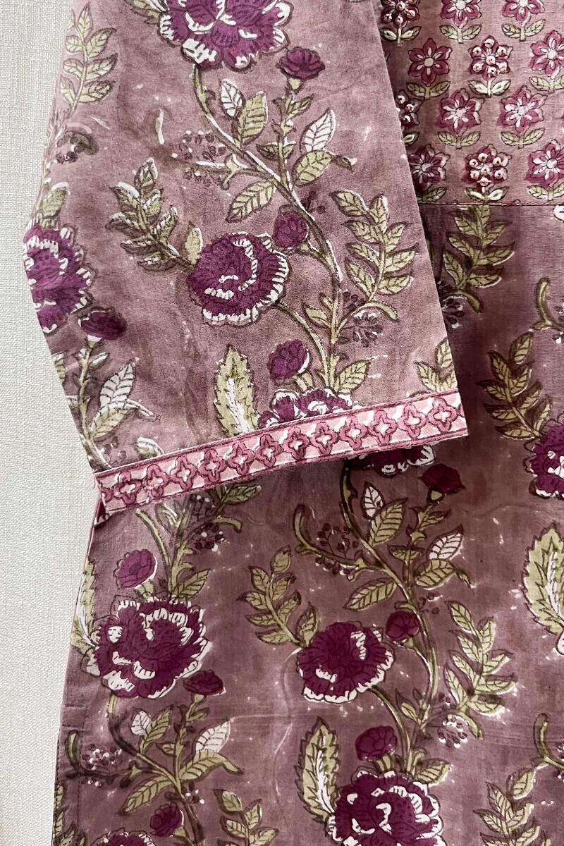 Pink Hand Block-Printed Straight Cotton Kurta