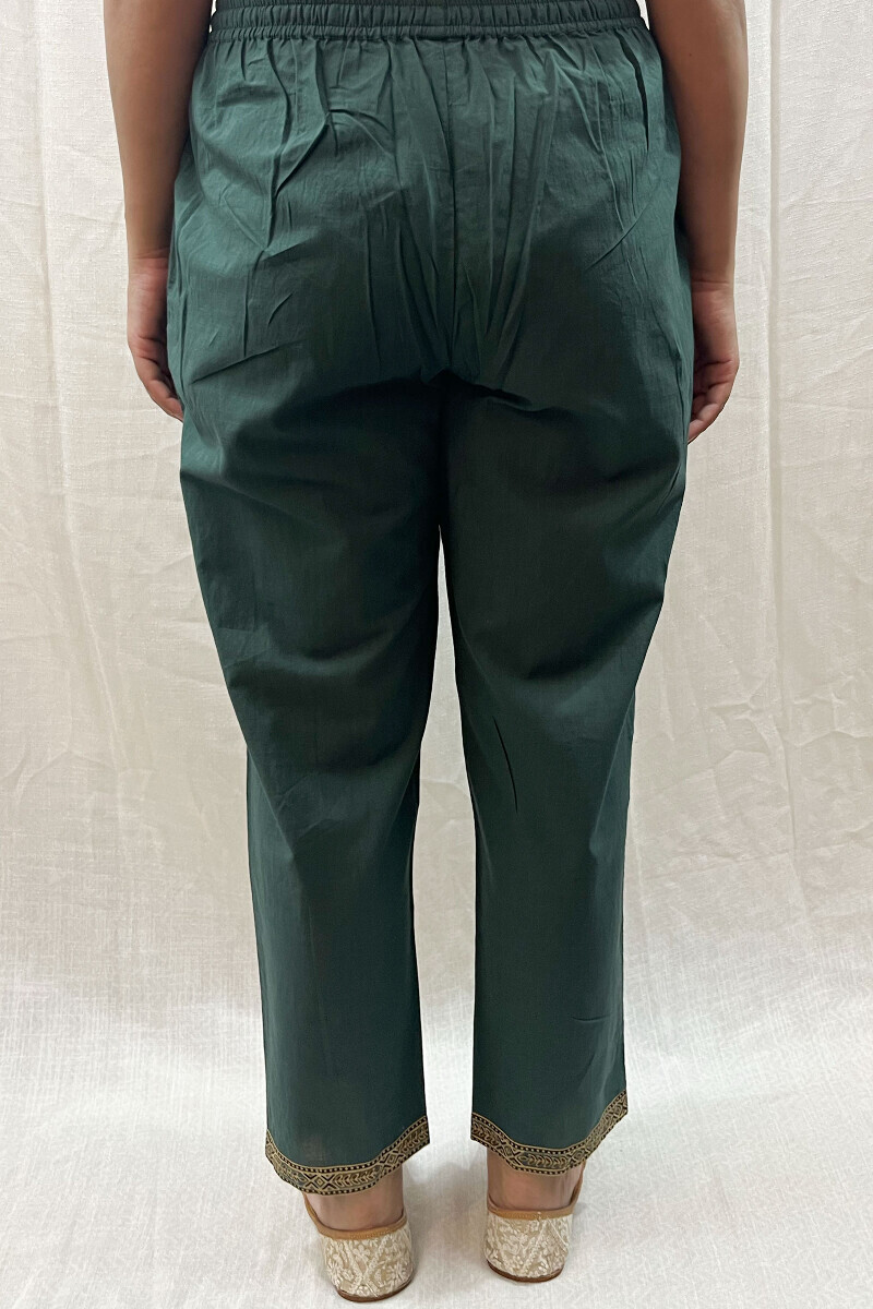 Green Handcrafted Cotton Slub Narrow Pants